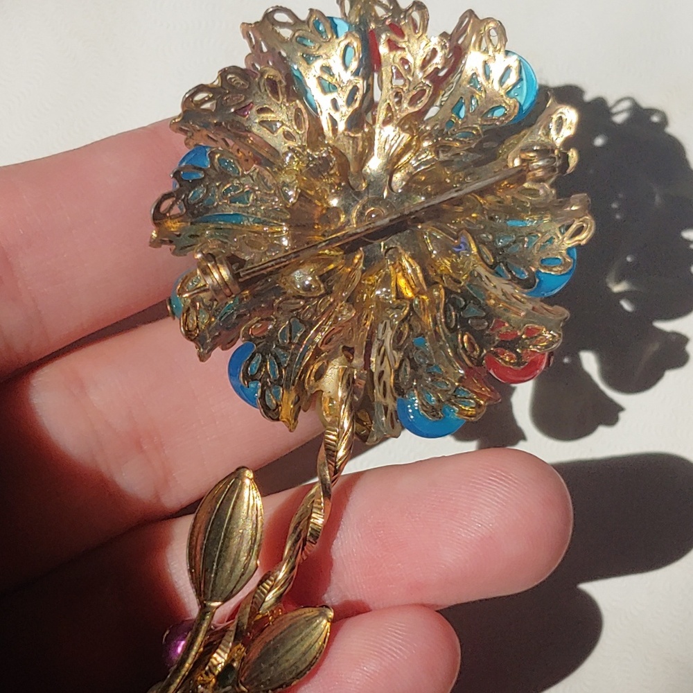 Vintage Miriam Haskell era brooch filigree flower - Picture 5 of 8